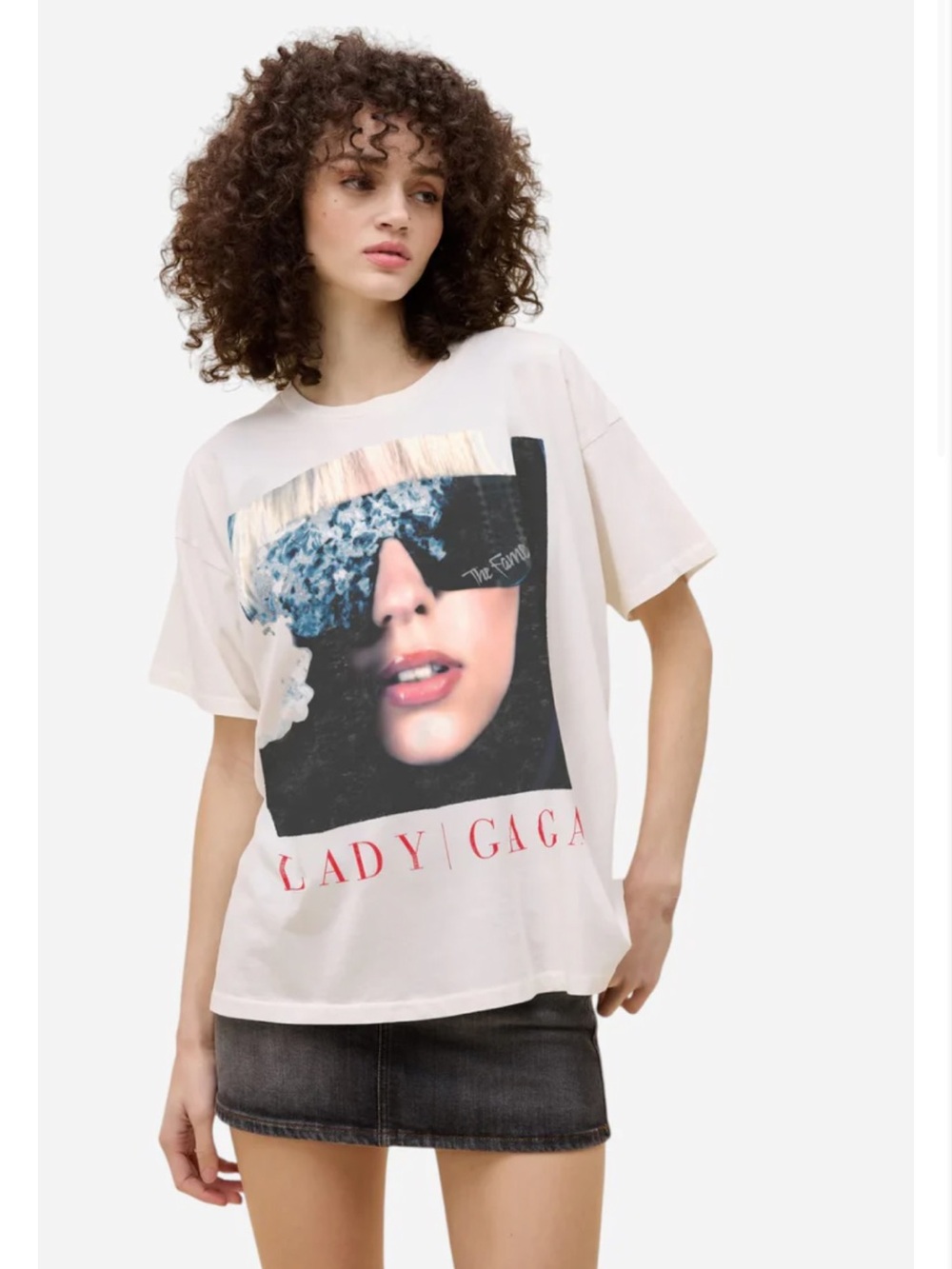Daydreamer White Lady Gaga Graphic Tee with Blue & Black Print oversized SM NWT